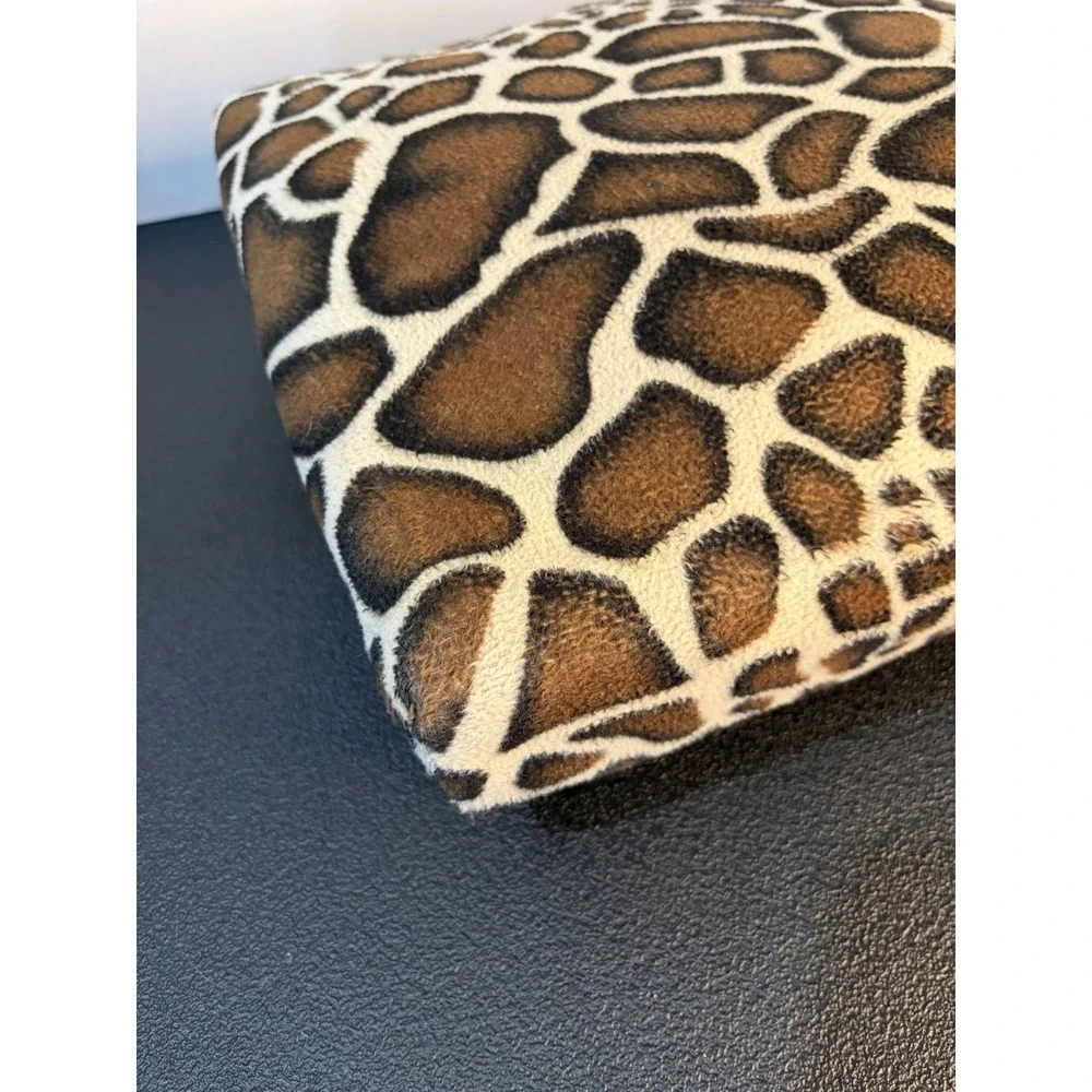 Giraffe Print Flannel Upholstered Foot Stool Ottoman Square Wood Vtg Y2K 12